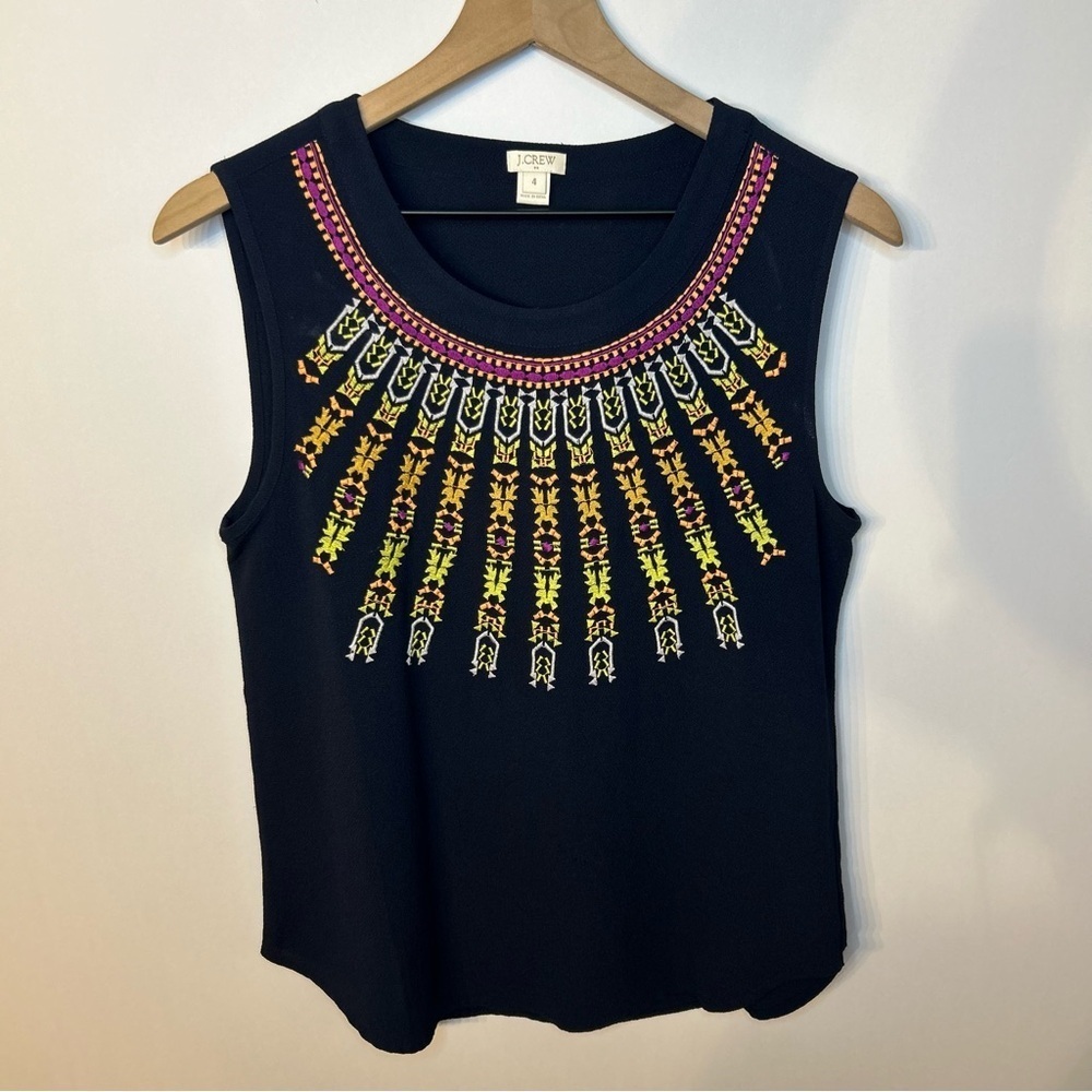 J.Crew Navy Blue Embroidered Sleeveless Top, Size 4